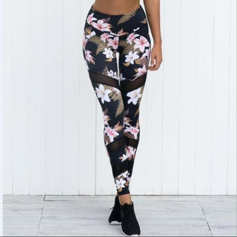 Flower Print Leggings Women High Waist
