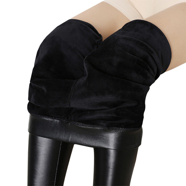 Velvet Leather Leggings Warm Winter